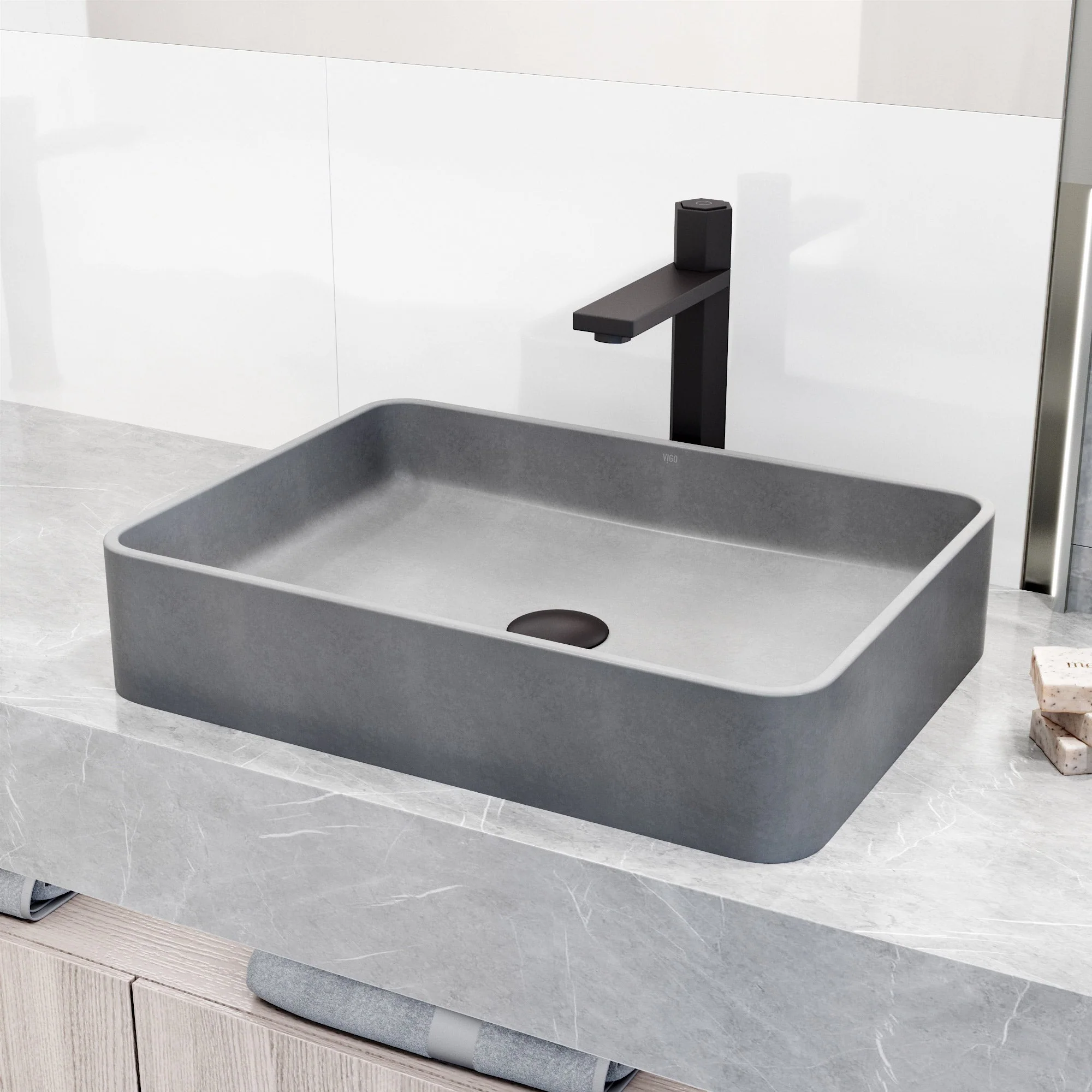 Meridian Rectangular Concreto  Stone™ Vessel Sink - Image 15