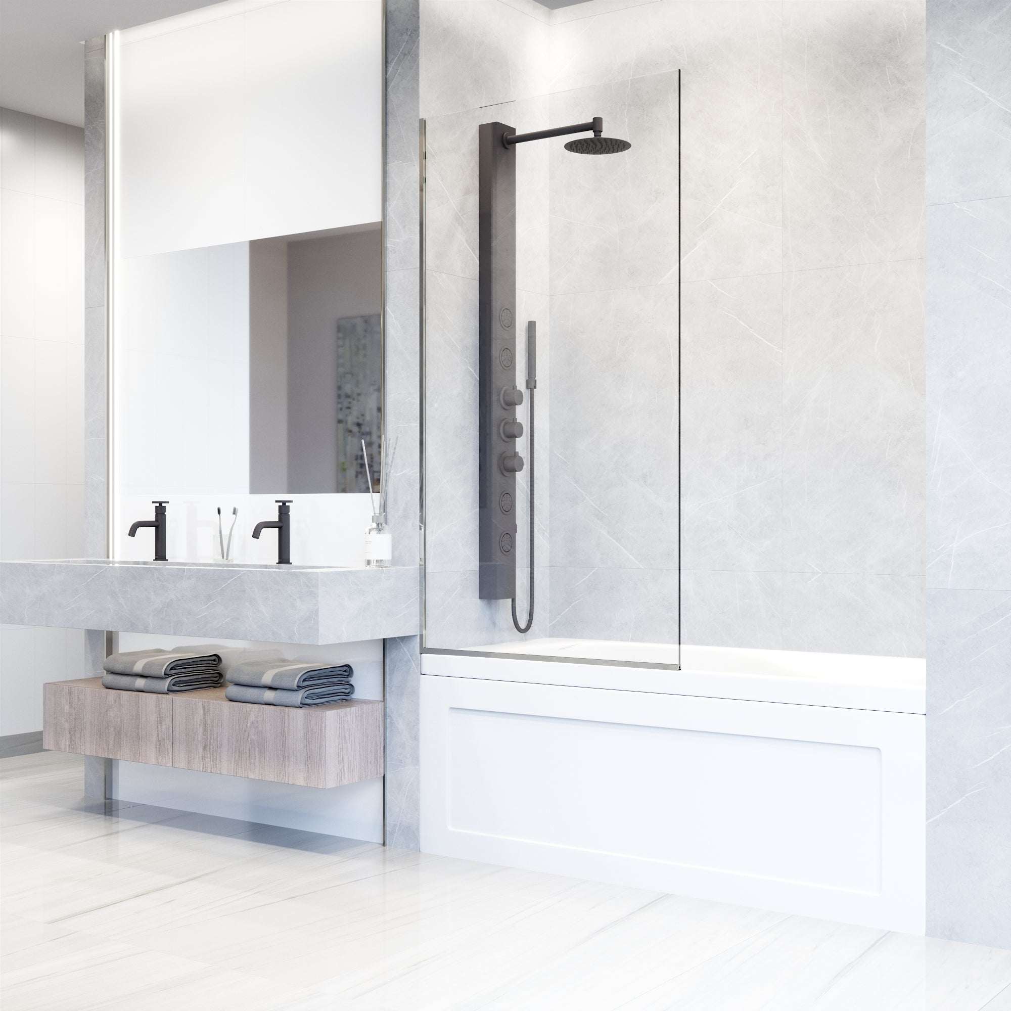 VIGO Meridian Zenith 34 x 62 in. Semi-Framed Fixed Tub Screen with Clear/Fluted Tempered Glass - Image 3