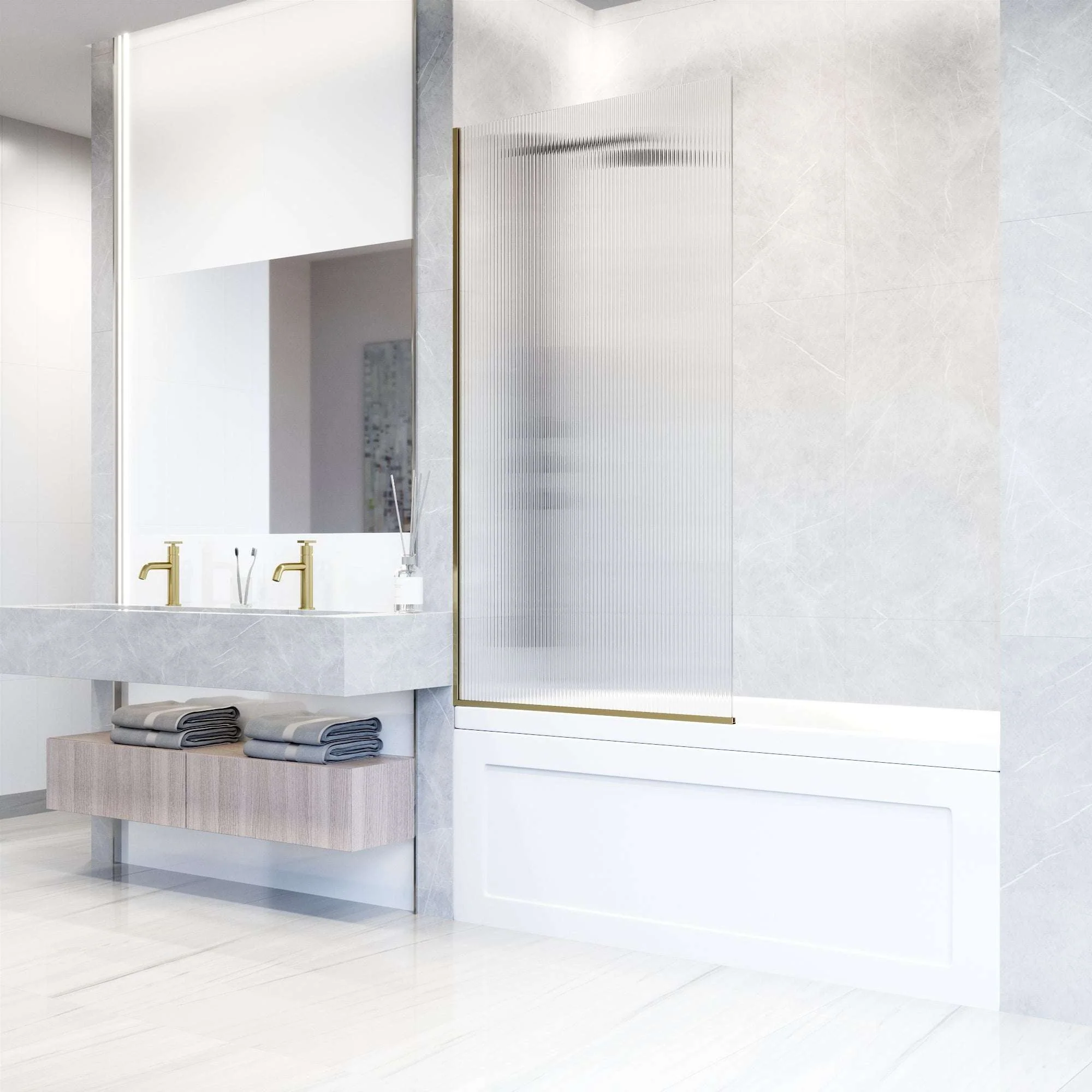 VIGO Meridian Zenith 34 x 62 in. Semi-Framed Fixed Tub Screen with Clear/Fluted Tempered Glass - Image 51