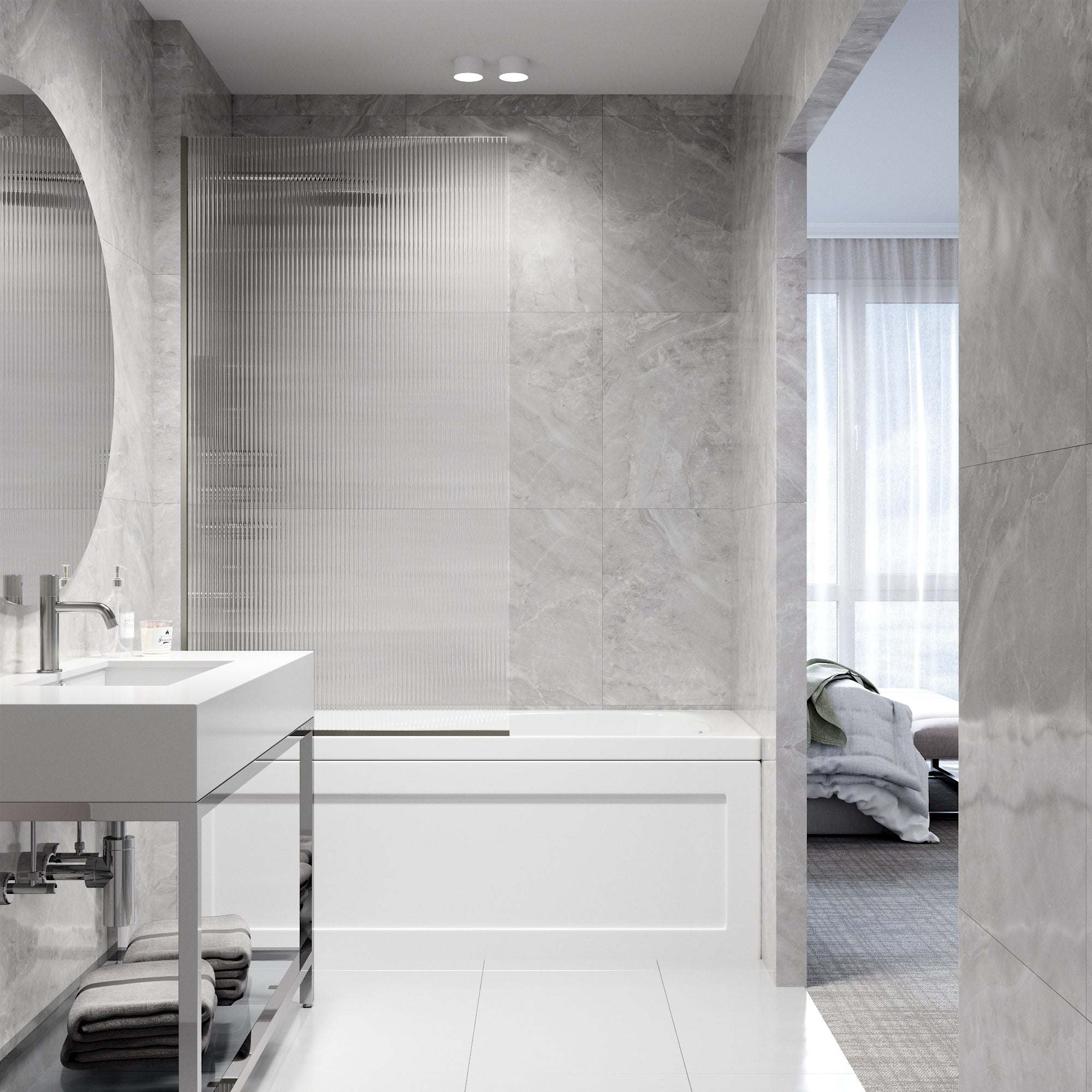 VIGO Meridian Zenith 34 x 62 in. Semi-Framed Fixed Tub Screen with Clear/Fluted Tempered Glass - Image 74
