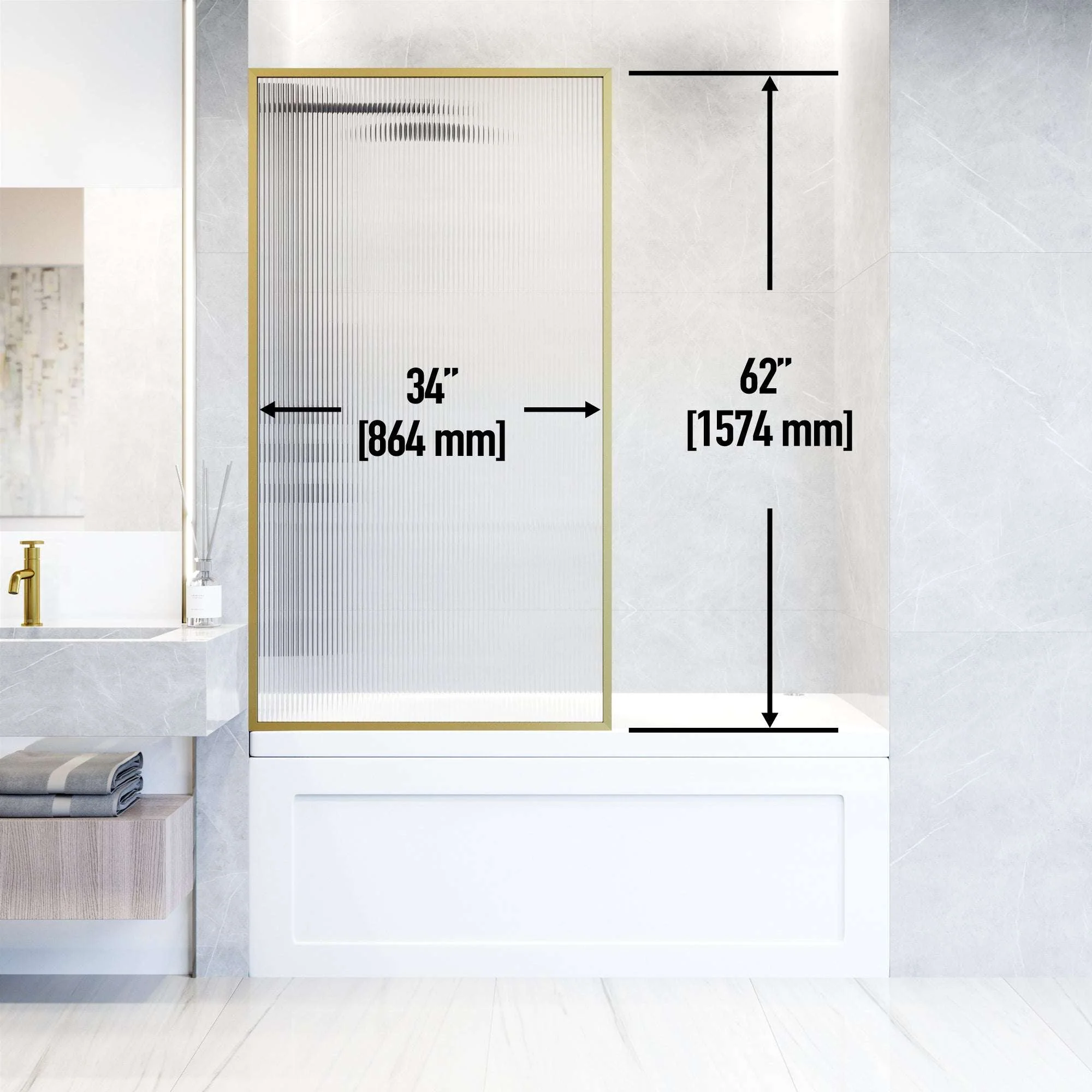 VIGO Meridian 34 x 62 in. Framed Fixed Tub Screen with Clear/Fluted Tempered Glass - Image 30