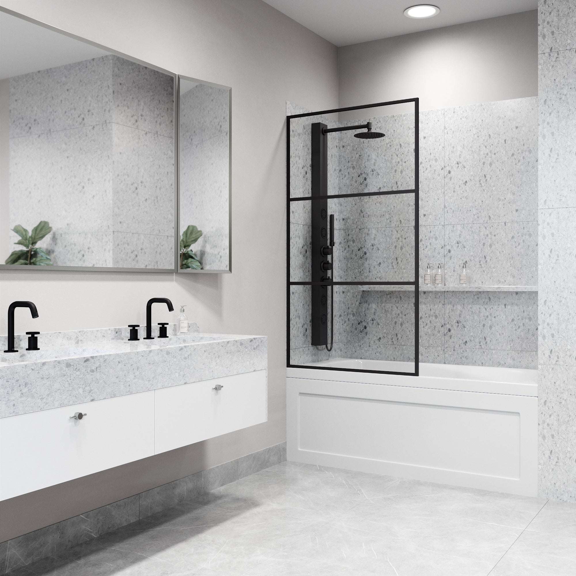 VIGO Meridian 34 x 62 in. Framed Fixed Tub Screen with Clear/Fluted Tempered Glass - Image 6